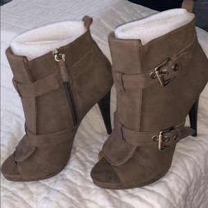 Taupe peep toe booties